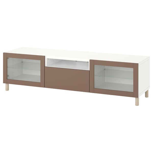 BESTÅ TV bench, white Sindvik/Lappviken/Mejarp light grey-brown, 180x42x48 cm