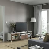 BESTÅ TV bench, white Sindvik/Lappviken/Mejarp light grey-brown, 180x42x48 cm
