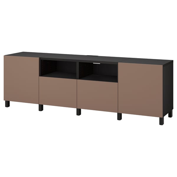 BESTÅ TV bench with doors and drawers, black-brown/Lappviken/Stubbarp light grey-brown, 240x42x74 cm