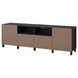 BESTÅ TV bench with doors and drawers, black-brown/Lappviken/Stubbarp light grey-brown, 240x42x74 cm