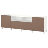 BESTÅ TV bench with doors and drawers, white/Lappviken/Stubbarp light grey-brown, 240x42x74 cm