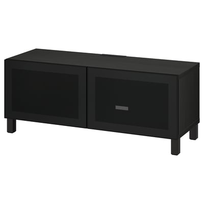 BESTÅ TV bench with doors, black-brown/Mörtviken/Stubbarp black, 120x42x48 cm