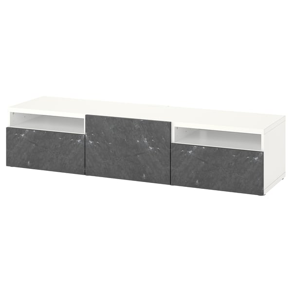 BESTÅ TV bench with drawers and door, white/Bergsviken black, 180x42x39 cm
