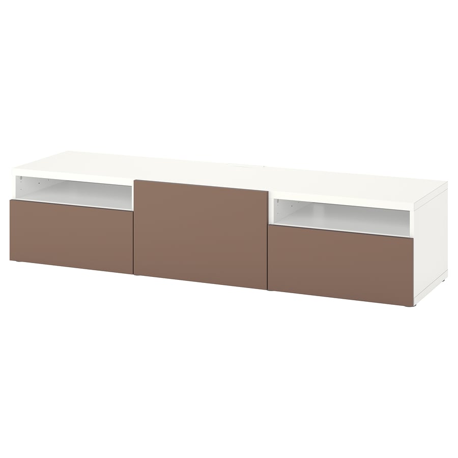 BESTÅ TV bench with drawers and door, white/Lappviken light greybrown