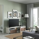 BESTÅ TV bench with drawers and door, white/Lappviken light grey-brown, 180x42x39 cm