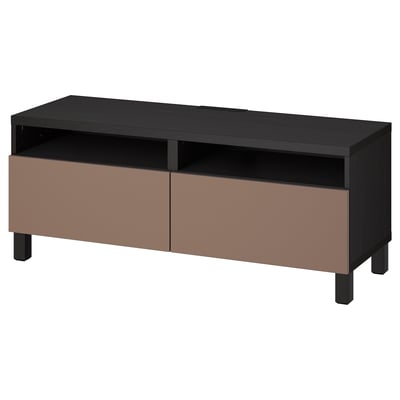 BESTÅ TV bench with drawers, black-brown/Lappviken/Stubbarp light grey-brown, 120x42x48 cm