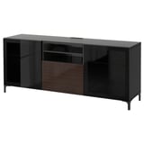 BESTÅ TV bench with drawers, black-brown/Selsviken/Nannarp high-gloss/brown clear glass, 180x42x74 cm
