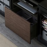 BESTÅ TV bench with drawers, black-brown/Selsviken/Nannarp high-gloss/brown clear glass, 180x42x74 cm