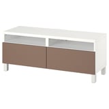 BESTÅ TV bench with drawers, white/Lappviken/Stubbarp light grey-brown, 120x42x48 cm