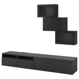 BESTÅ TV storage combination/glass doors, black-brown/Lappviken black-brown clear glass, 240x42x190 cm