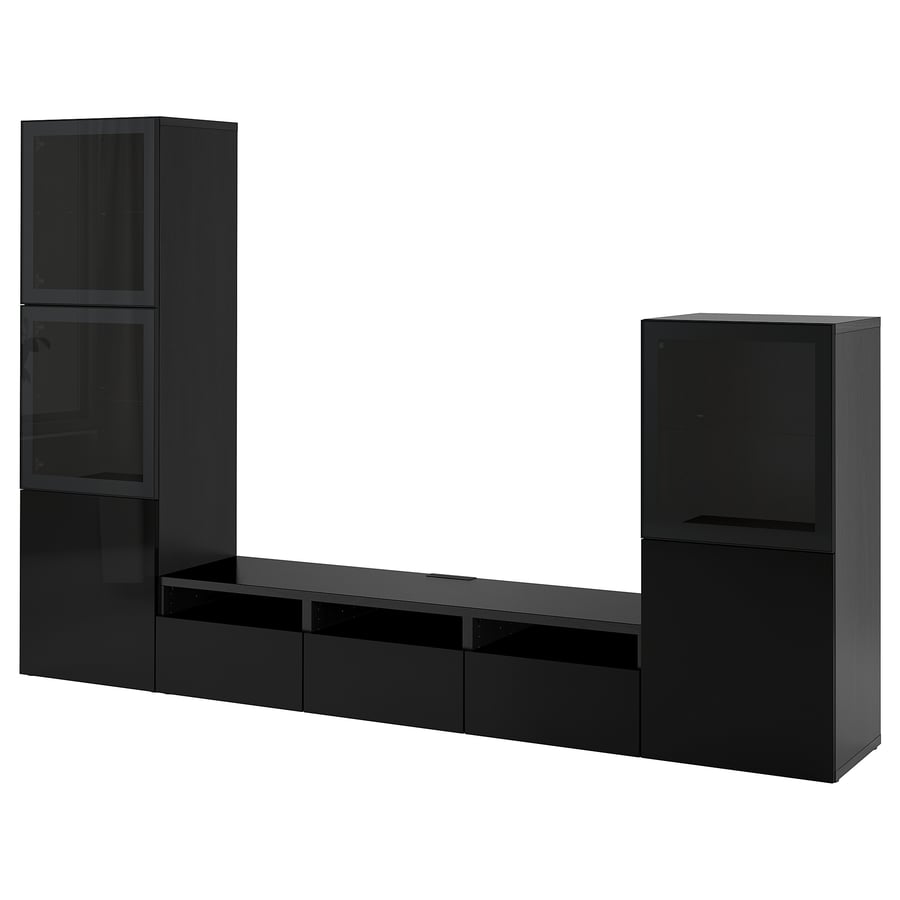 BESTÅ TV storage combination/glass doors, blackbrown/Selsviken high