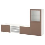 BESTÅ TV storage combination/glass doors, white Sindvik/Lappviken light grey-brown, 240x42x129 cm