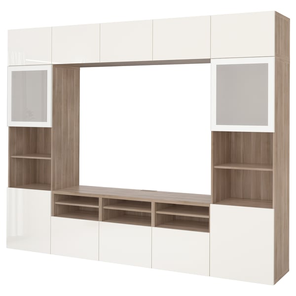 Buy Besta Tv Storage Combination Glass Doors Grey Stained Walnut