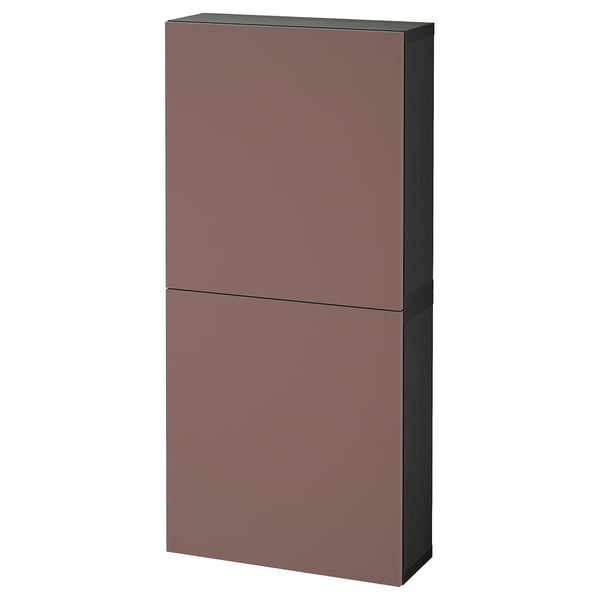 BESTÅ Wall cabinet with 2 doors, black-brown/Hjortviken brown, 60x22x128 cm
