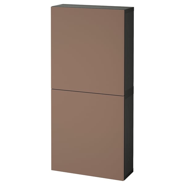 BESTÅ Wall cabinet with 2 doors, black-brown/Lappviken light grey-brown, 60x22x128 cm