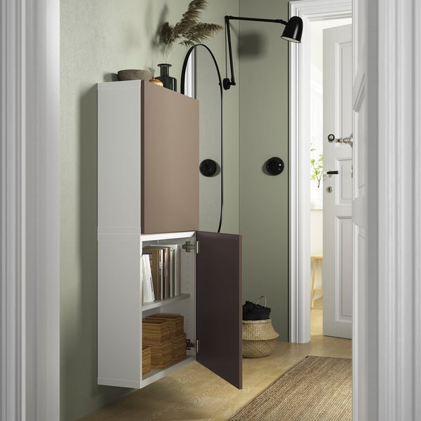 BESTÅ Wall cabinet with 2 doors, white/Lappviken light grey-brown, 60x22x128 cm