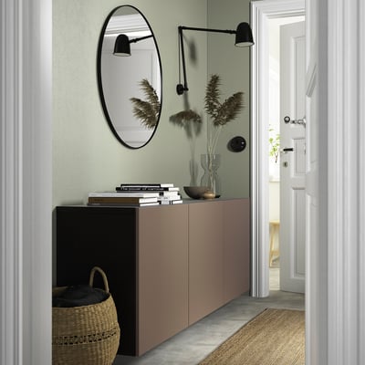 BESTÅ Wall-mounted cabinet combination, black-brown/Lappviken light grey-brown, 180x42x64 cm