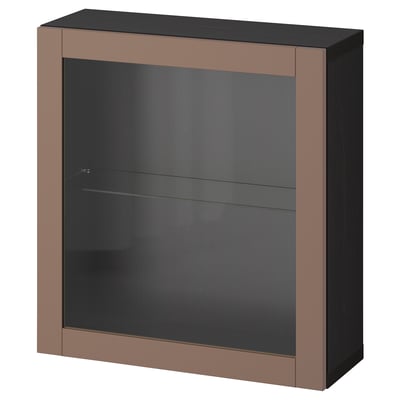 BESTÅ Wall-mounted cabinet combination, black-brown/Sindvik light grey-brown, 60x22x64 cm