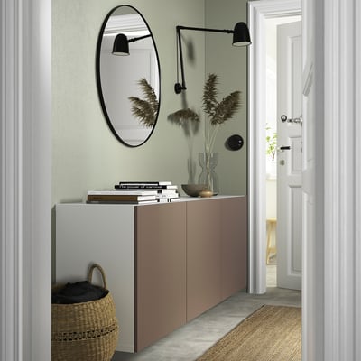BESTÅ Wall-mounted cabinet combination, white/Lappviken light grey-brown, 180x42x64 cm