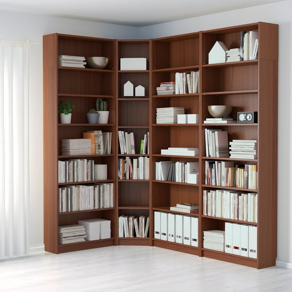 BILLY Bookcase, brown ash veneer, 215/135x28x237 cm IKEA