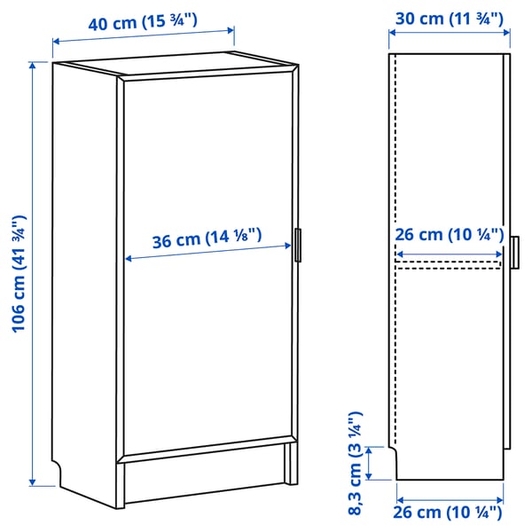 Illustration with measurements for the product: BILLY.