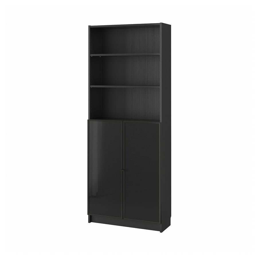 BILLY / HÖGBO bookcase with glass doors, blackbrown, 80x30x202 cm IKEA