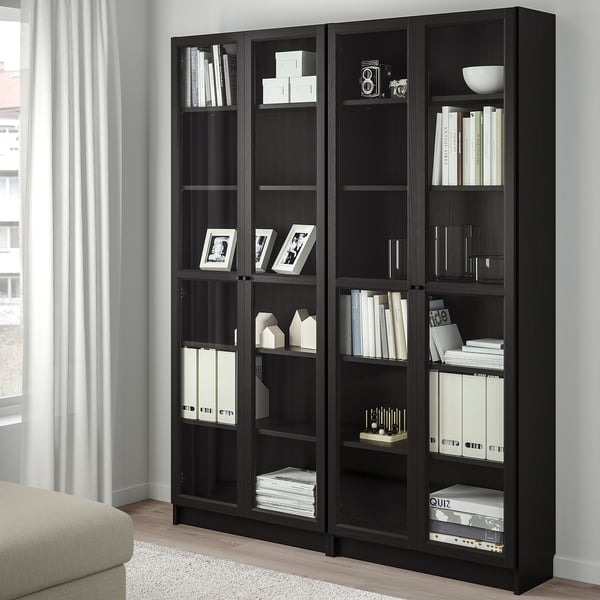 Billy Oxberg Bookcase Black Brown Glass Ikea