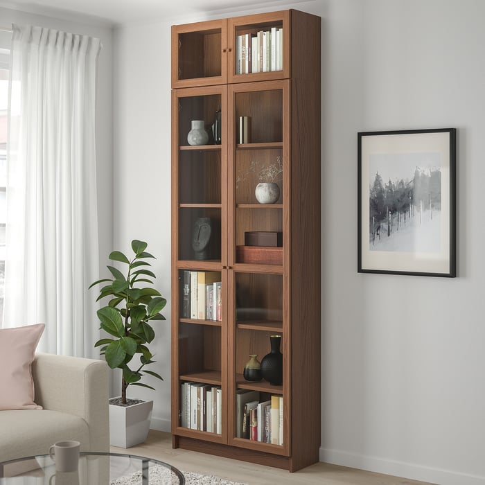 BILLY / OXBERG Bookcase, brown ash veneer, 80x30x237 cm IKEA