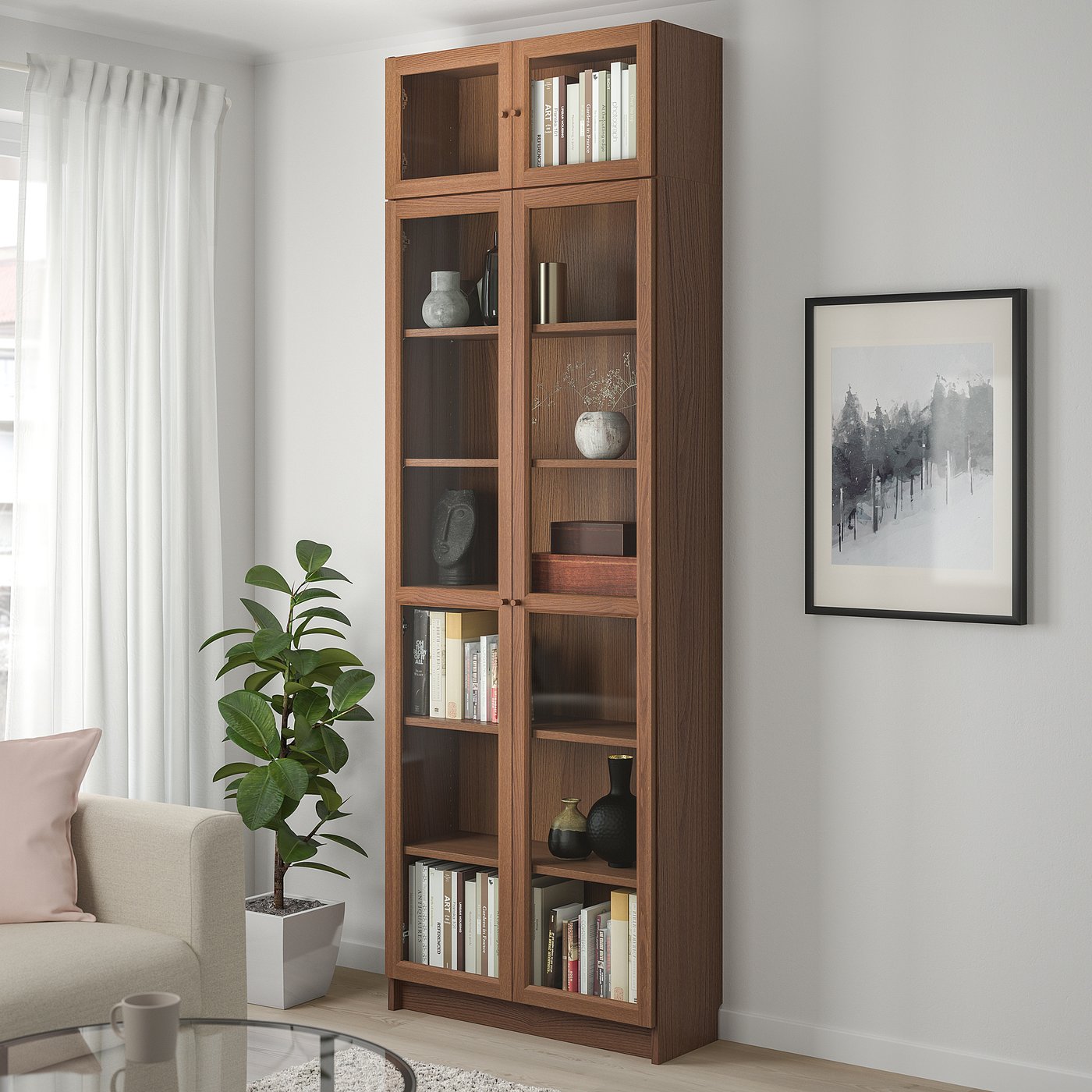 BILLY / OXBERG Bookcase, brown ash veneer, 80x30x237 cm IKEA