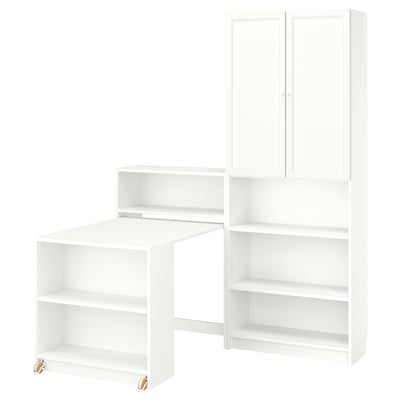 BILLY / OXBERG Bookcase comb w foldable table, white, 160x202 cm