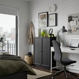 BILLY / OXBERG Bookcase with doors, black oak effect, 80x30x106 cm