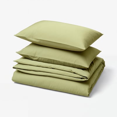 BJÖRKAL Duvet cover and 2 pillowcases, beige/green, 240x220/50x80 cm
