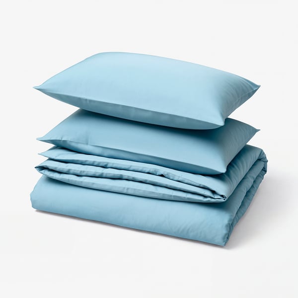 BJÖRKAL Duvet cover and 2 pillowcases, blue, 240x220/50x80 cm