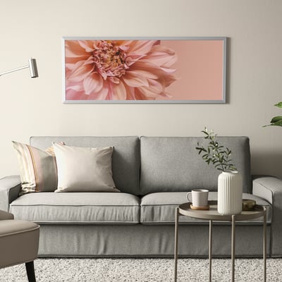 BJÖRKSTA Picture with frame, flowers-in pink/aluminium-colour, 140x56 cm