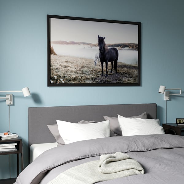 BJÖRKSTA Picture with frame, grazing horses/black, 118x78 cm