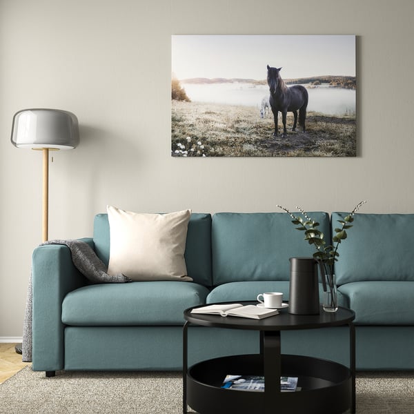 BJÖRKSTA Picture with frame, grazing horses/black, 118x78 cm