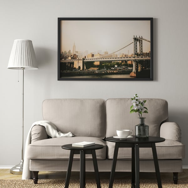 BJÖRKSTA Picture with frame, Manhattan Bridge/black, 118x78 cm