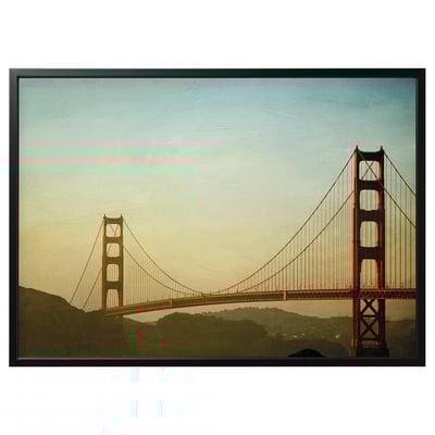 BJÖRKSTA Picture with frame, red bridge at sunset/black, 140x100 cm