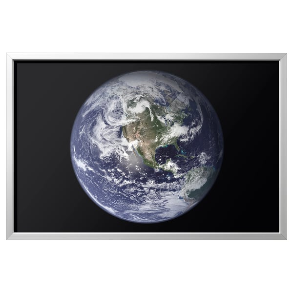 BJÖRKSTA Picture with frame, the planet Earth/aluminium-colour, 118x78 cm