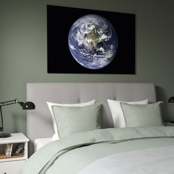 BJÖRKSTA Picture with frame, the planet Earth/aluminium-colour, 118x78 cm