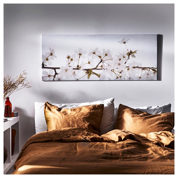BJÖRKSTA Picture with frame, white flowers/black, 140x56 cm