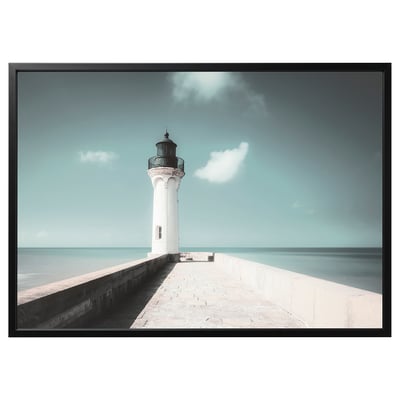 BJÖRKSTA Picture with frame, white lighthouse/black, 140x100 cm