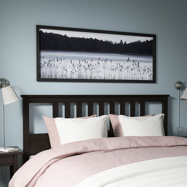 BJÖRKSTA Picture with frame, Woodland lake/black, 140x56 cm