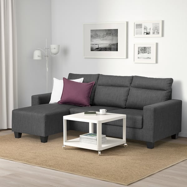 BOLLSTANÄS 3-seat sofa, with chaise longue/Skiftebo dark grey