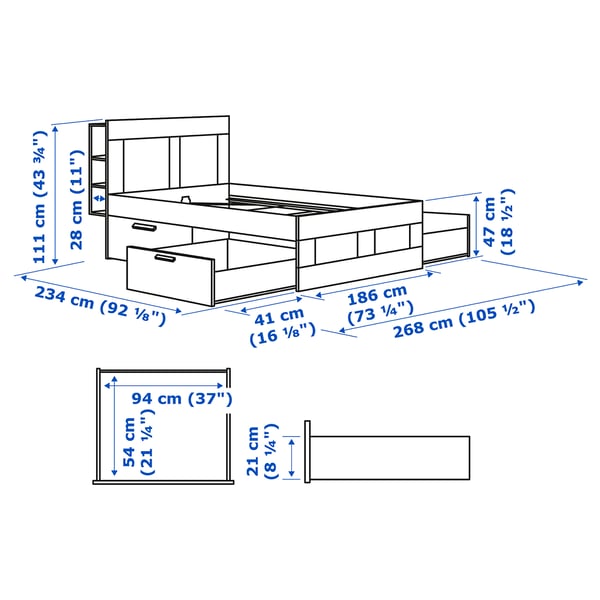 BRIMNES Bed frame w storage and headboard, white/Leirsund, 180x200 cm