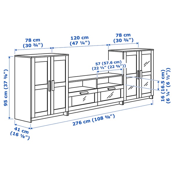BRIMNES TV storage combination/glass doors, white, 276x41x95 cm