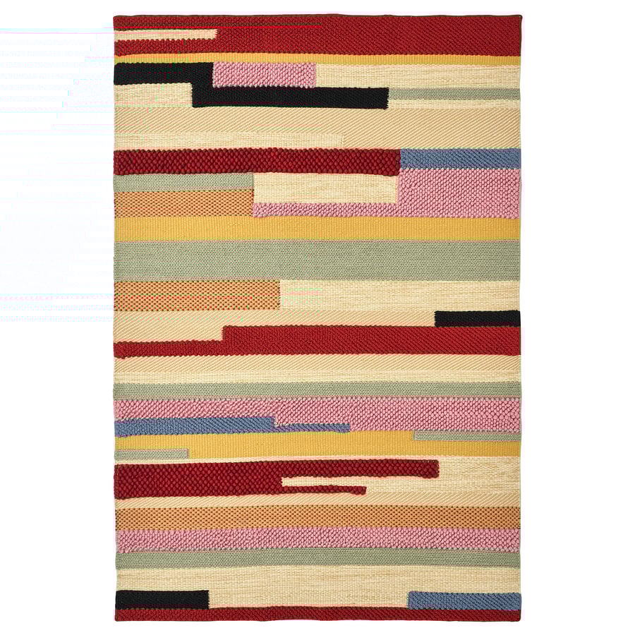 BRÖNDEN rug, low pile, handmade multicolour/red, 200x300 cm IKEA