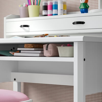 BRYTNING / BLECKBERGET Desk and chair, white/orange-brown, 85x53 cm