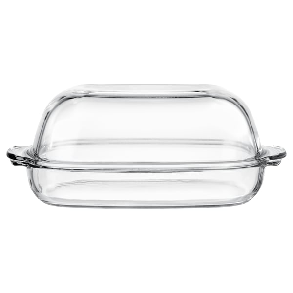 BUREN Oven/serving dish with lid, clear glass, 42x26 cm