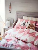 BUSENKEL Duvet cover and pillowcase, ballerina pattern pink/white, 150x200/50x80 cm